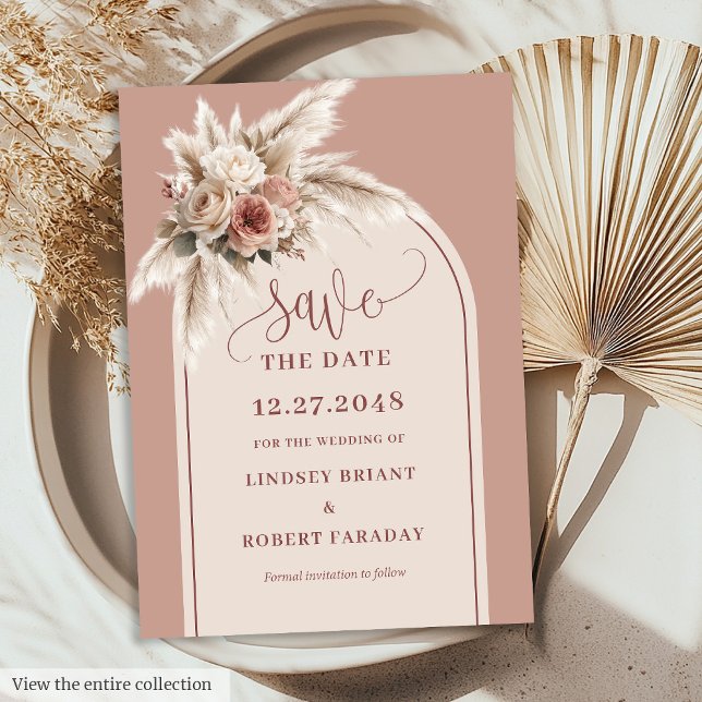 Invitación Arco Boho Caprichoso Floral Rosa Polvoriento Guard (Whimsical Boho Arch Dusty Pink Floral Save the Date)