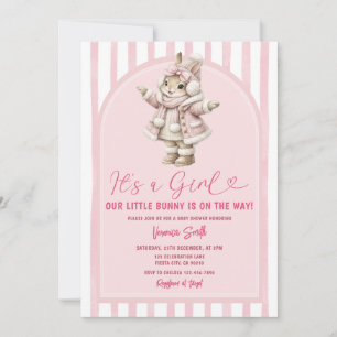 Invitación Arco Boho Conejito lazo rosa baby shower