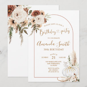 Invitación Arco boho de calabaza Cumpleaños 30.º Fiesta de ce