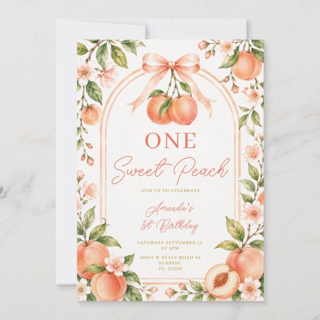 Invitación Arco Boho de Verano Cumpleaños Floral de Melocotón (Anverso)