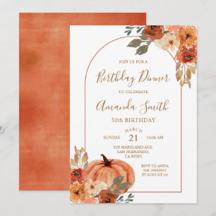 Invitación Arco Boho Otoño Cumpleaños 30º Fiesta de Cena