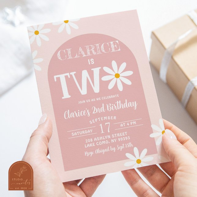 Invitación Arco boho rosa Daisy Cumpleaños 2 (Subido por el creador)