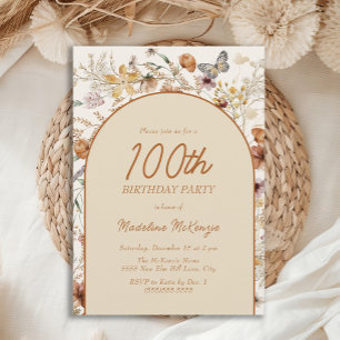 Invitación Arco Boho Wildflowers 100 cumpleaños