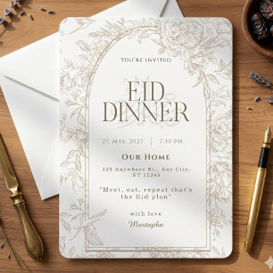 Invitación Arco Botánico de Oro Blanco Fiesta de Cena de Eid 