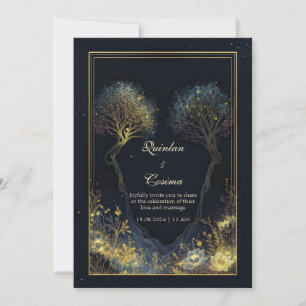 Invitación Arco Botánico Dorado de Medianoche Polvo de Estrel