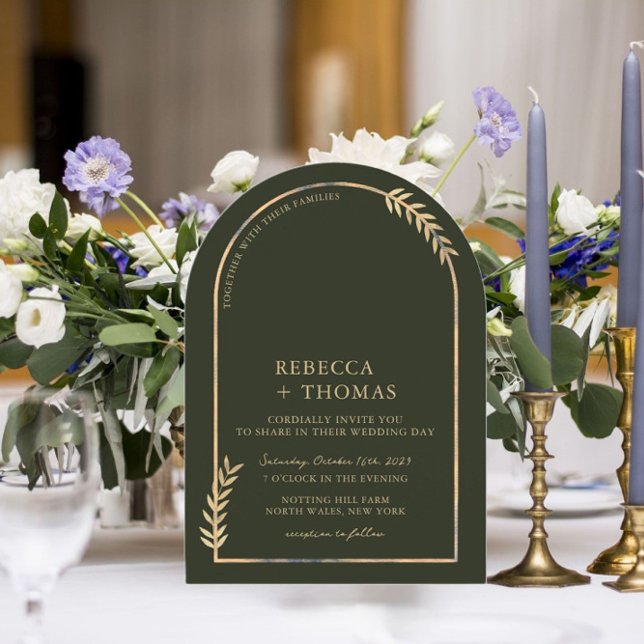 Invitación Arco Botánico Dorado Olive Green Garden Wedding (Subido por el creador)