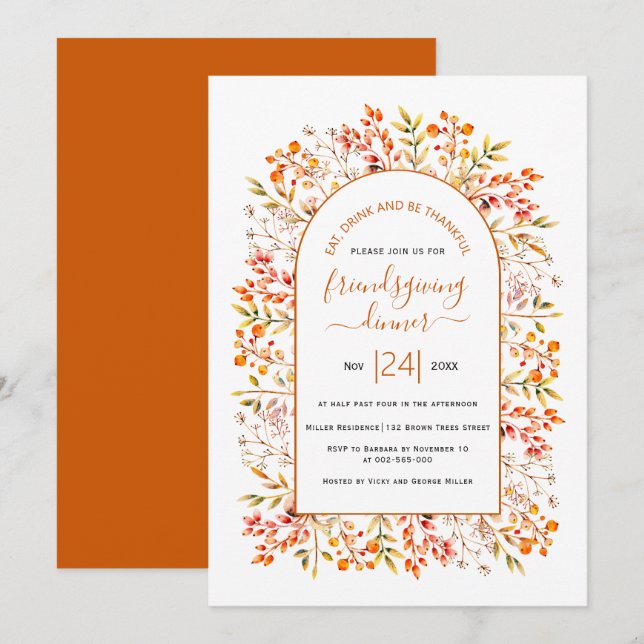 Invitación Arco con aleros y bayas naranja Amistad (Anverso / Reverso)
