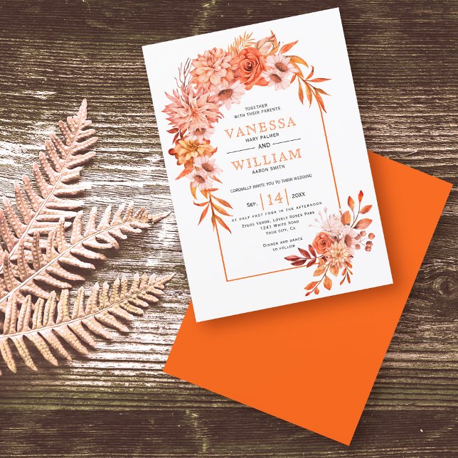 Invitación Arco con flores naranjas floridas boda otoño (Subido por el creador)