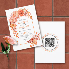 Invitación Arco con flores naranjas QR código caída boda
