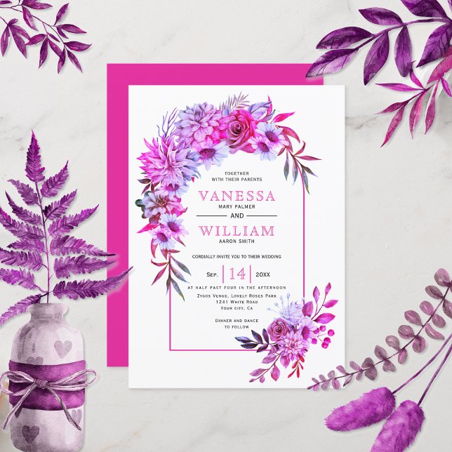 Invitación Arco con flores rosa magenta boda floral (Subido por el creador)