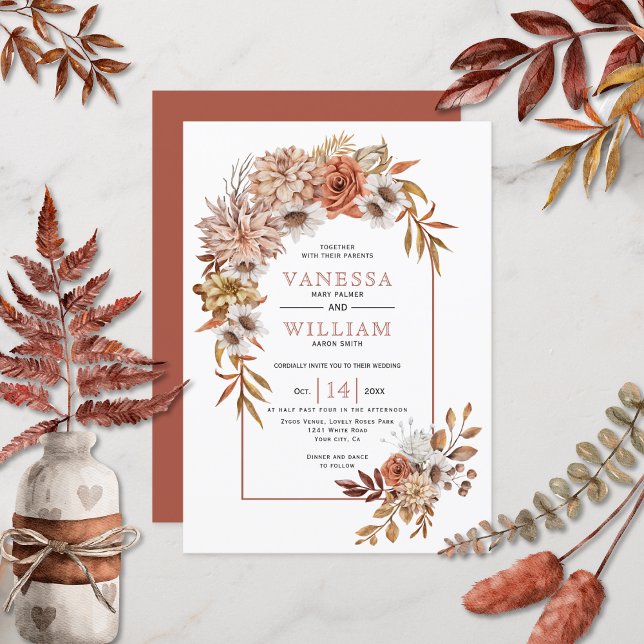 Invitación Arco con flores y hojas de otoño boda otoño (Subido por el creador)