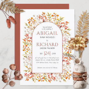 Invitación Arco con hojas y bayas boda de terracota