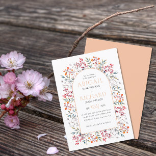 Invitación Arco con hojas y bayas melocotón boda
