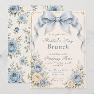 Invitación Arco Coquette Floral Polvoriento Azul Brunch Día d