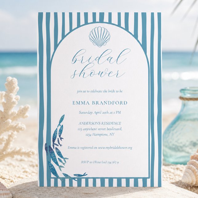 Invitación Arco Costero Azul Blanco para Despedida de Soltera (Coastal Arch Blue White Bridal Shower Invitation)