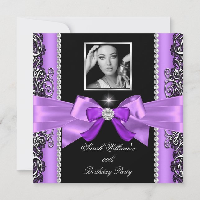 Invitación Arco Cumpleaños Morado Rosa Negro Plateado Foto (Anverso)