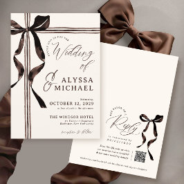 Invitación Arco de Acuarela Marrón Elegante Boda Código QR Ma