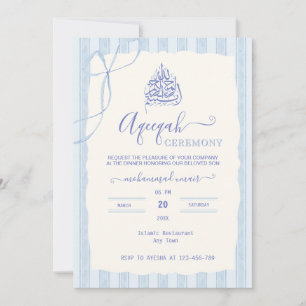 Invitación Arco de acuarela Rayas azules islámicas Aqiqa Aqe