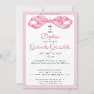 Invitación Arco de acuarela rosa y cruz Bautismo Iglesia cris