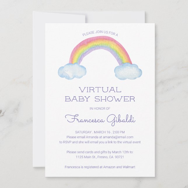 Invitación Arco de agua Arcoiris virtual Baby Shower (Anverso)