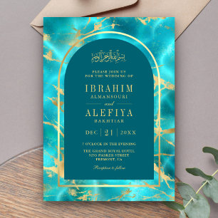 Invitación Arco de agua azul dorado Boda musulmana