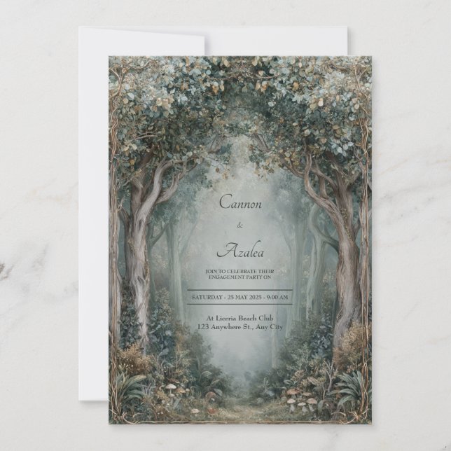 Invitación Arco de árbol nudoso Sabio Verde Bosque Brumoso (Anverso)