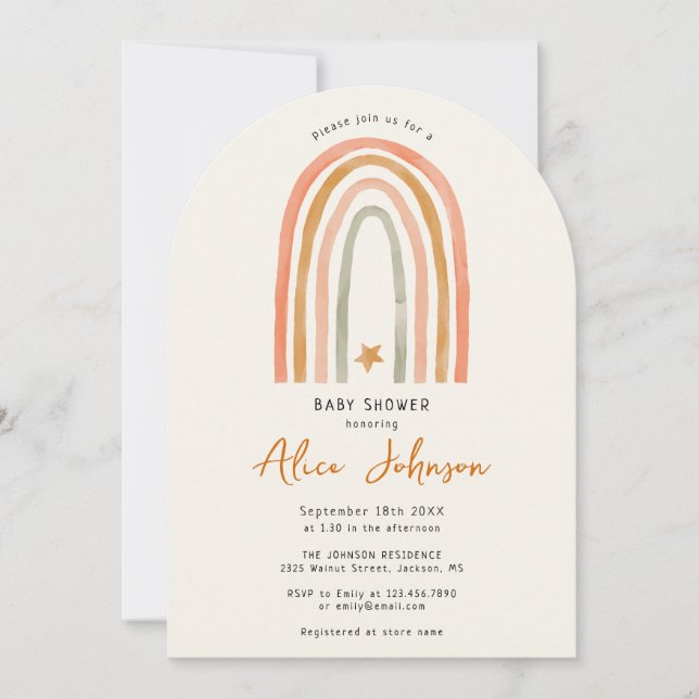 Invitación Arco De Arco Iris Y Baby Shower De Star Boho (Anverso)