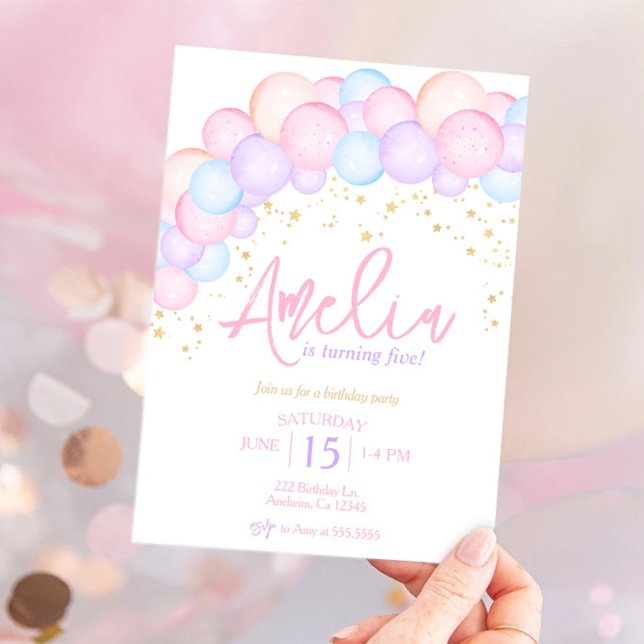 Invitación Arco de arcoiris acuático en forma de globo pastel (Subido por el creador)