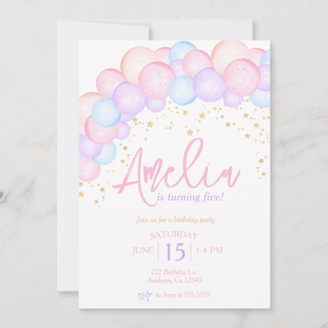 Invitación Arco de arcoiris acuático en forma de globo pastel (Anverso)