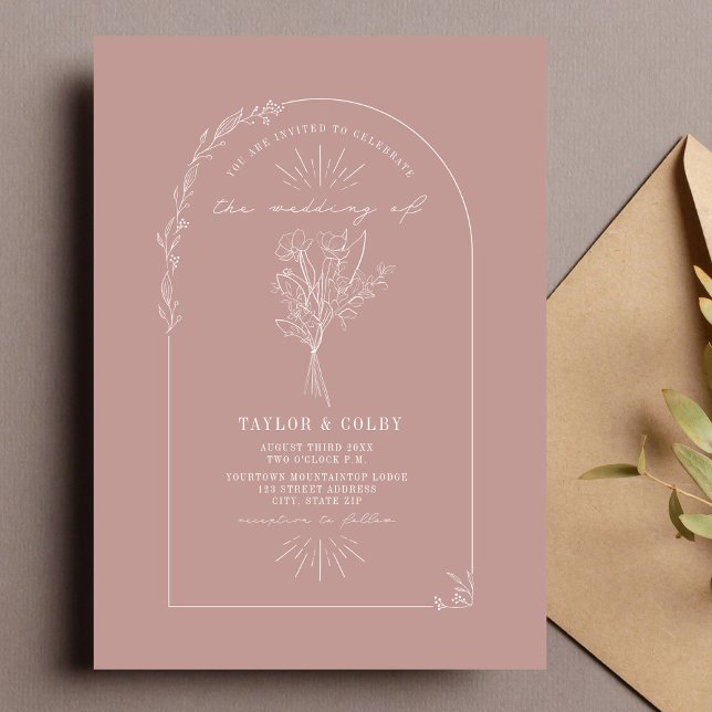 Invitación Arco de arte de línea Bouquet Boda rosa Rubor (Subido por el creador)