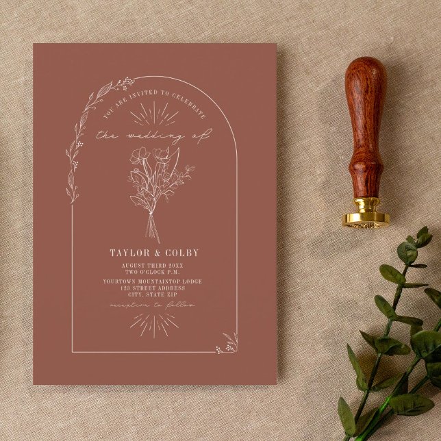 Invitación Arco de arte de línea Bouquet Terracotta Boda Invi (Subido por el creador)