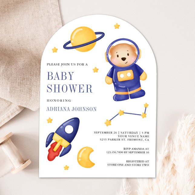Invitación Arco de Astronauta de Oso Espacial Baby Shower (Subido por el creador)