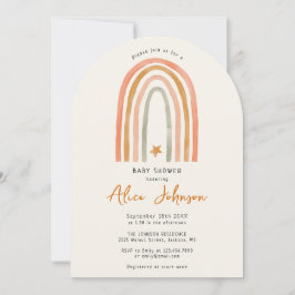 Invitación Arco de Baby Shower Boho Arcoíris y Estrellas