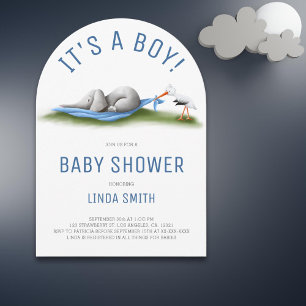 Invitación Arco de Baby Shower Cute Elephant Blue Boy