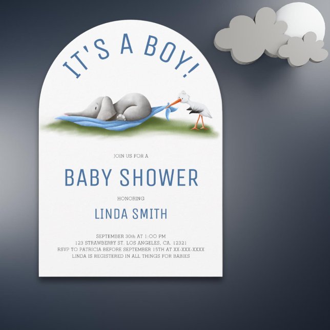 Invitación Arco de Baby Shower Cute Elephant Blue Boy (Subido por el creador)