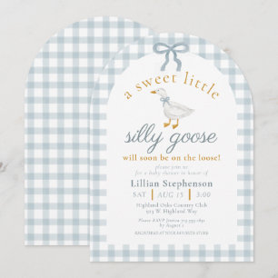 Invitación Arco de Baby Shower Silly Goose Blue Bow Duck Ging