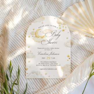 Invitación Arco de Baby Shower Soñador de Luna y Estrellas