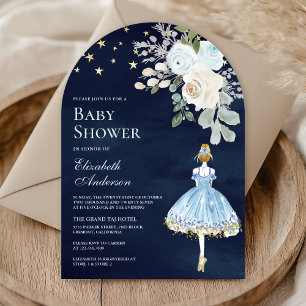Invitación Arco de Bailarina Floral Blue Gold Azul Marino Bab