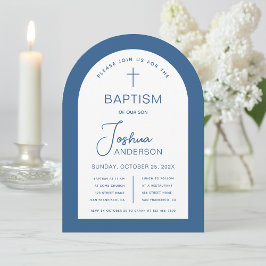 Invitación Arco de Bautismo Niño Azul Blanco Religioso 