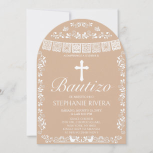 Invitación Arco de Bautizo Beige Cielito Lindo