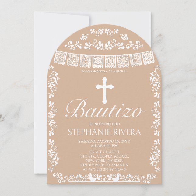 Invitación Arco de Bautizo Beige Cielito Lindo (Anverso)