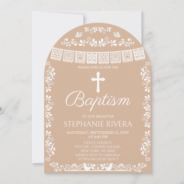 Invitación Arco de Bautizo Beige Cielito Lindo (Anverso)