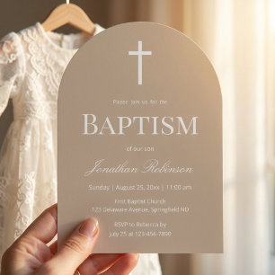 Invitación Arco de Bautizo Beige Neutral