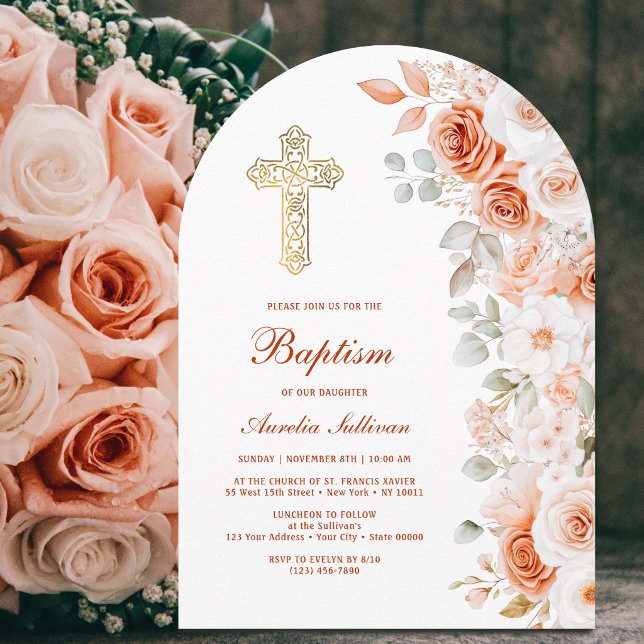 Invitación Arco de Bautizo de Rosas Terracota y Blancas (Subido por el creador)