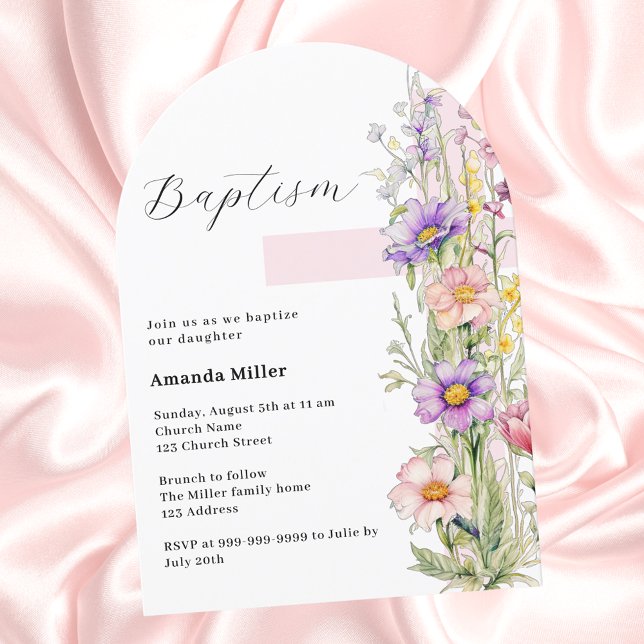 Invitación Arco de Bautizo niña flores rosadas cruz (Subido por el creador)