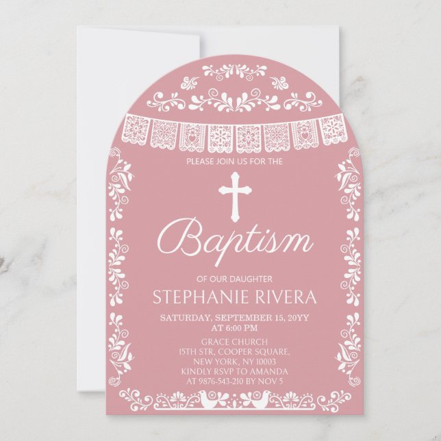 Invitación Arco de Bautizo Rosa Cielito Lindo (Anverso)