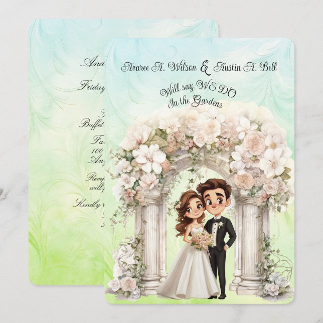Invitación Arco de Boda Arco azul de la novia de Groom (Anverso / Reverso)
