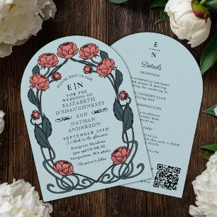 Invitación Arco de boda Art Nouveau de peonía rosa elegante Q