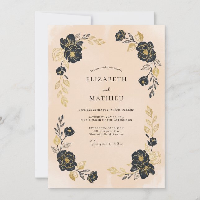 Invitación Arco de boda Black Blossom (Anverso)