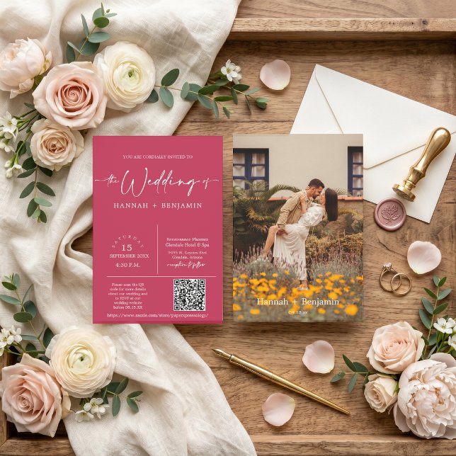 Invitación Arco de Boda con Código QR de Foto de Letra Minima (Subido por el creador)